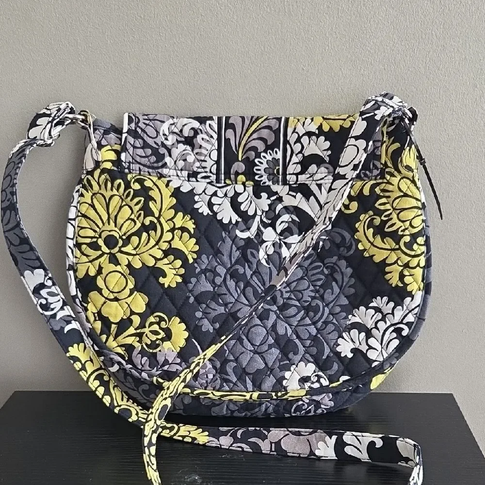 Floral Quilted Crossbody Bag - Black, Yellow, White